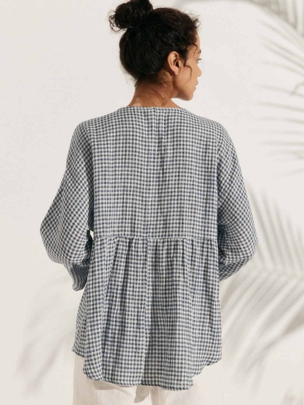 Lintico Long Sleeve Linen Blend Blue Gingham Top Women’s M NWT - Picture 4 of 7